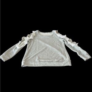 Womens Cold Shoulder sweatshirt with Lace Detailing, GUC, Size-L, Color-Grey/Wht